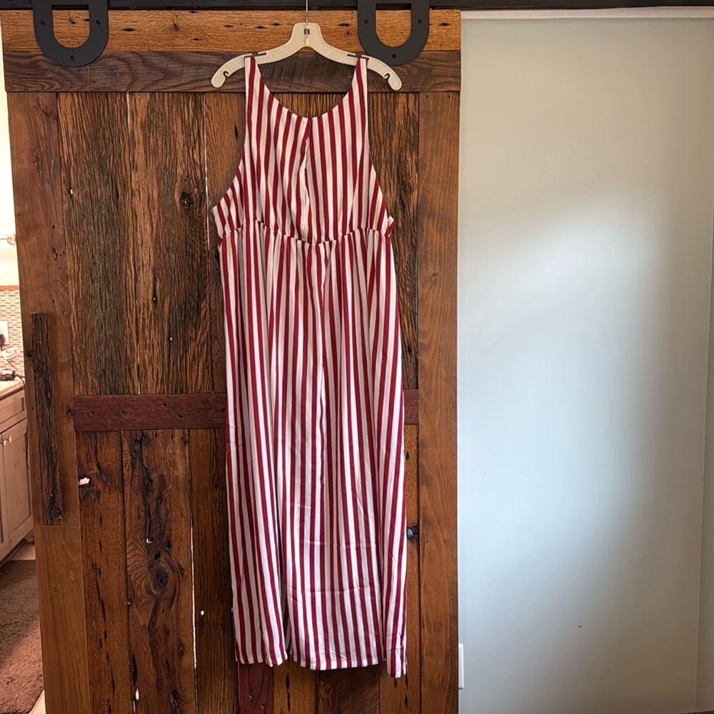 Open Edit Size 1X red and white striped maxi dress